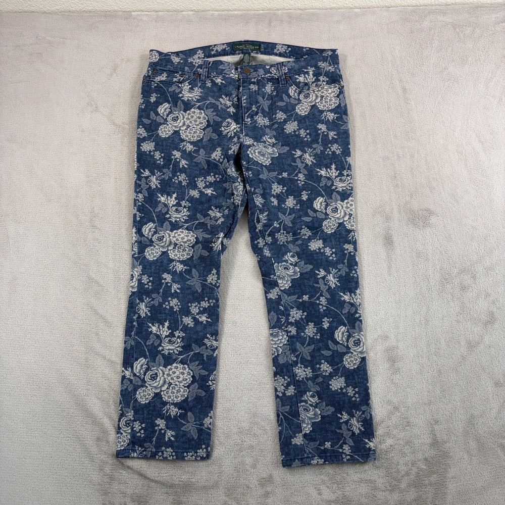 Lauren‎ Ralph Lauren Stretch Pants Blue Floral AOP Five Pocket Women Petite 12P